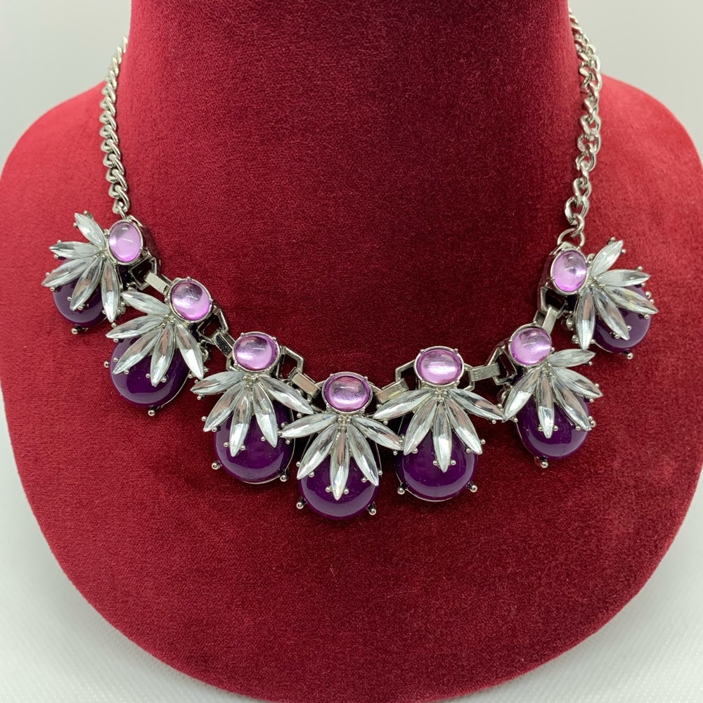 Daisy Inspired Statement Necklace with Clear and Purple Stones